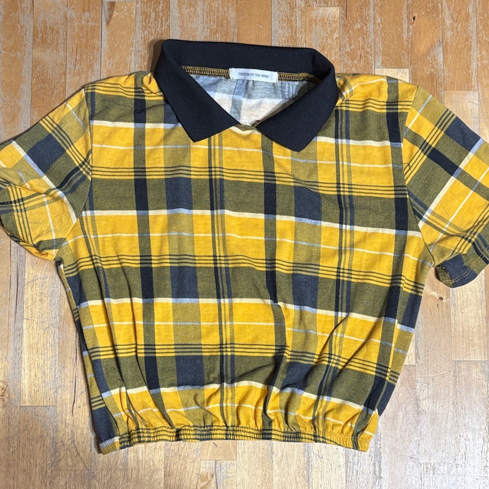 Caution to the Wind Yellow and Black Plaid top